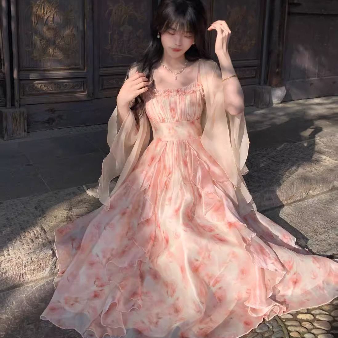 Women Watercolor Peach Floral  - Kimono Sheer Floral 评论和价格