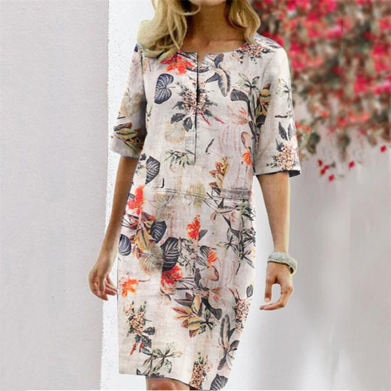 Summer Cotton Linen Printed Wo - Linen Dress Wrap 评论和价格