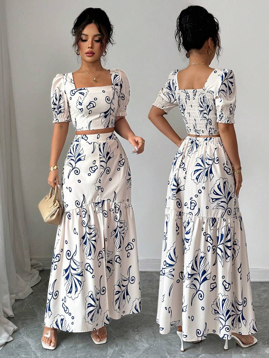 Floral Print Women 2Pcs Outfit - Romper Floral Print 评论和价格