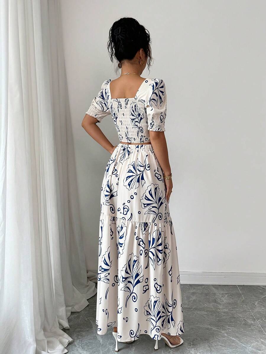 Floral Print Women 2Pcs Outfit - Romper Floral Print 评论和价格