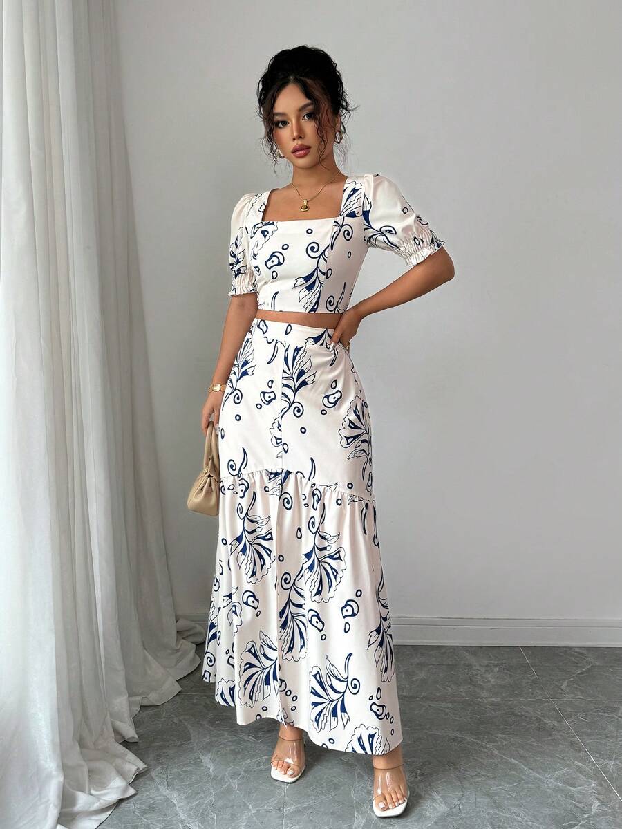 Floral Print Women 2Pcs Outfit - Romper Floral Print 评论和价格