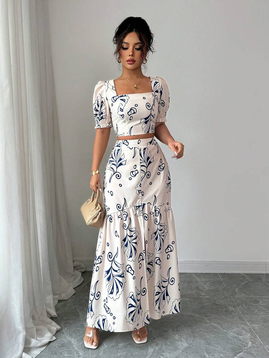 Floral Print Women 2Pcs Outfit - Romper Floral Print 评论和价格