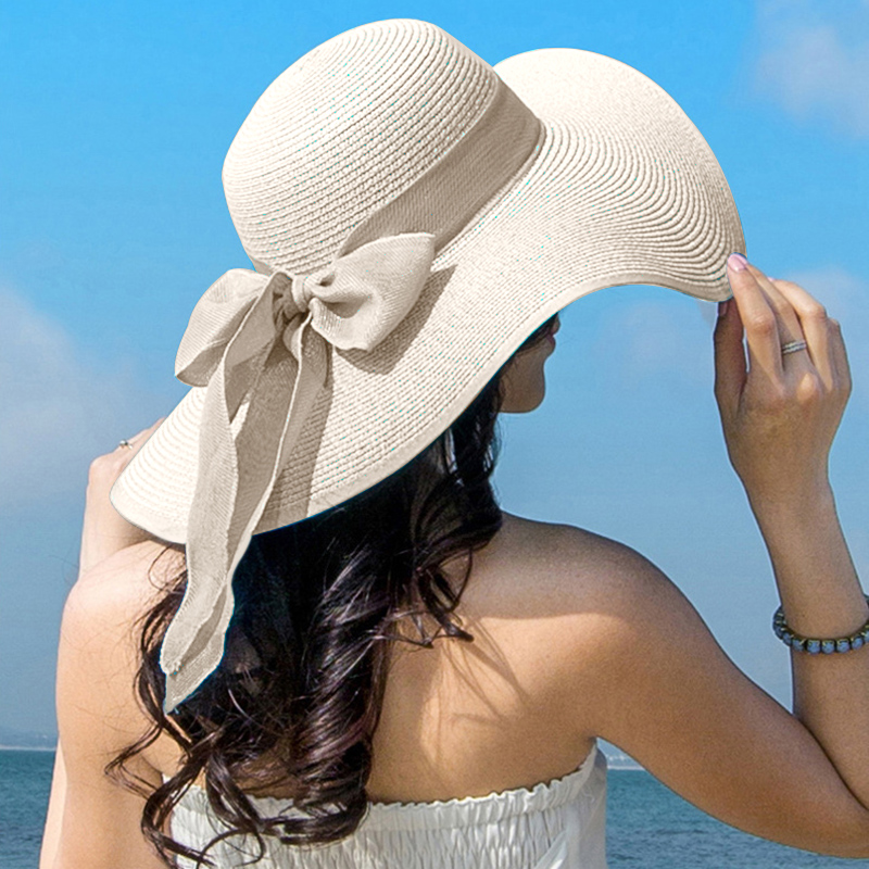 Summer Women Straw Hat Bowknot - Hat Floppy Wide 评论和价格