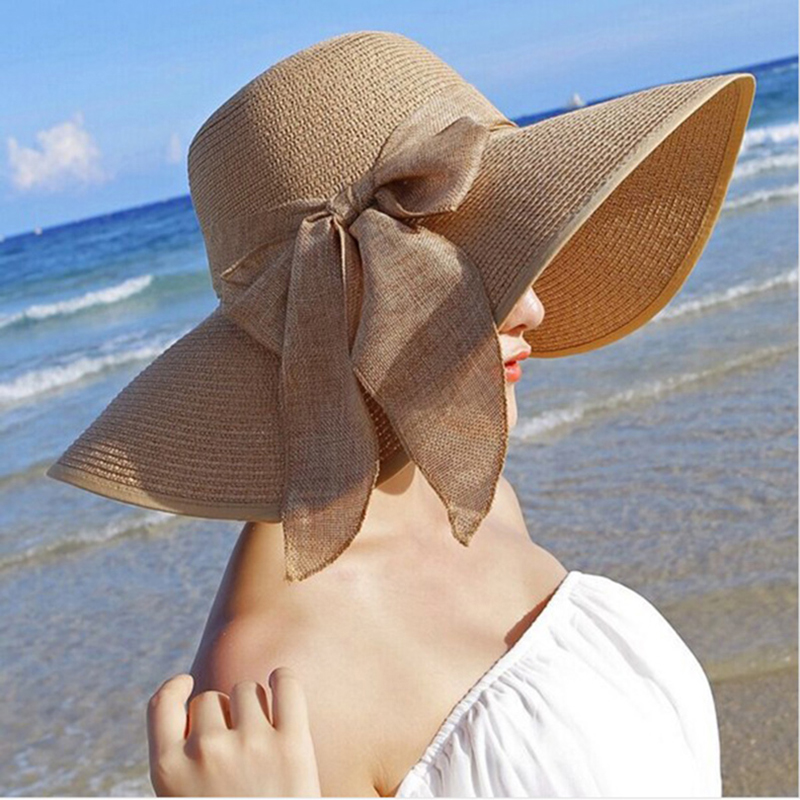 Summer Women Straw Hat Bowknot - Hat Floppy Wide 评论和价格
