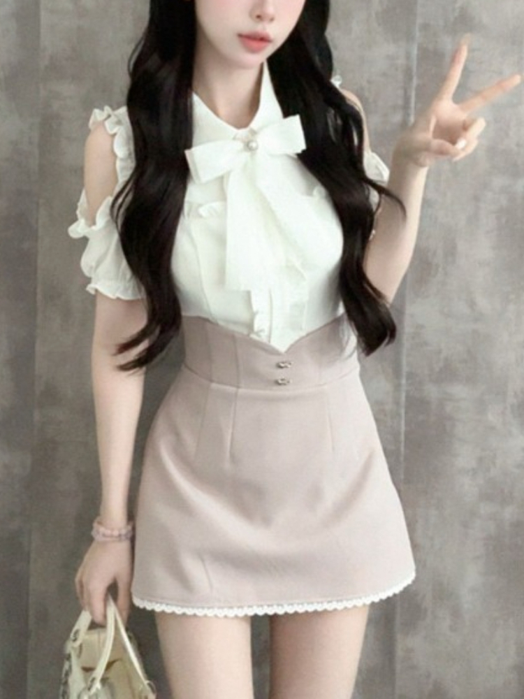 Japanese Sweet New 2 Piece Set - Blouse Off Shoulder 评论和价格