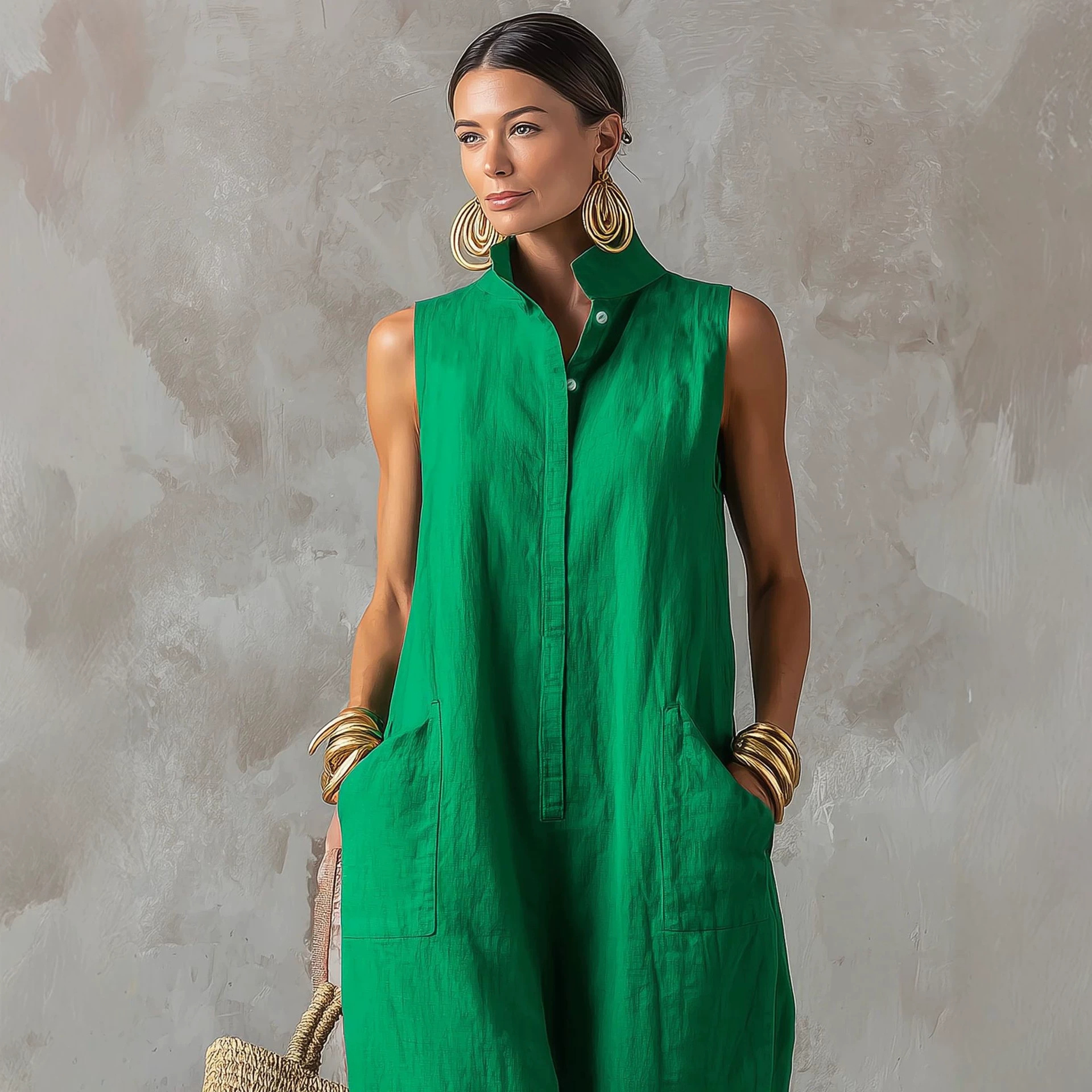 Linen Blend Jumpsuit Sleeveles - Jumpsuit Linen Relaxed 评论和价格
