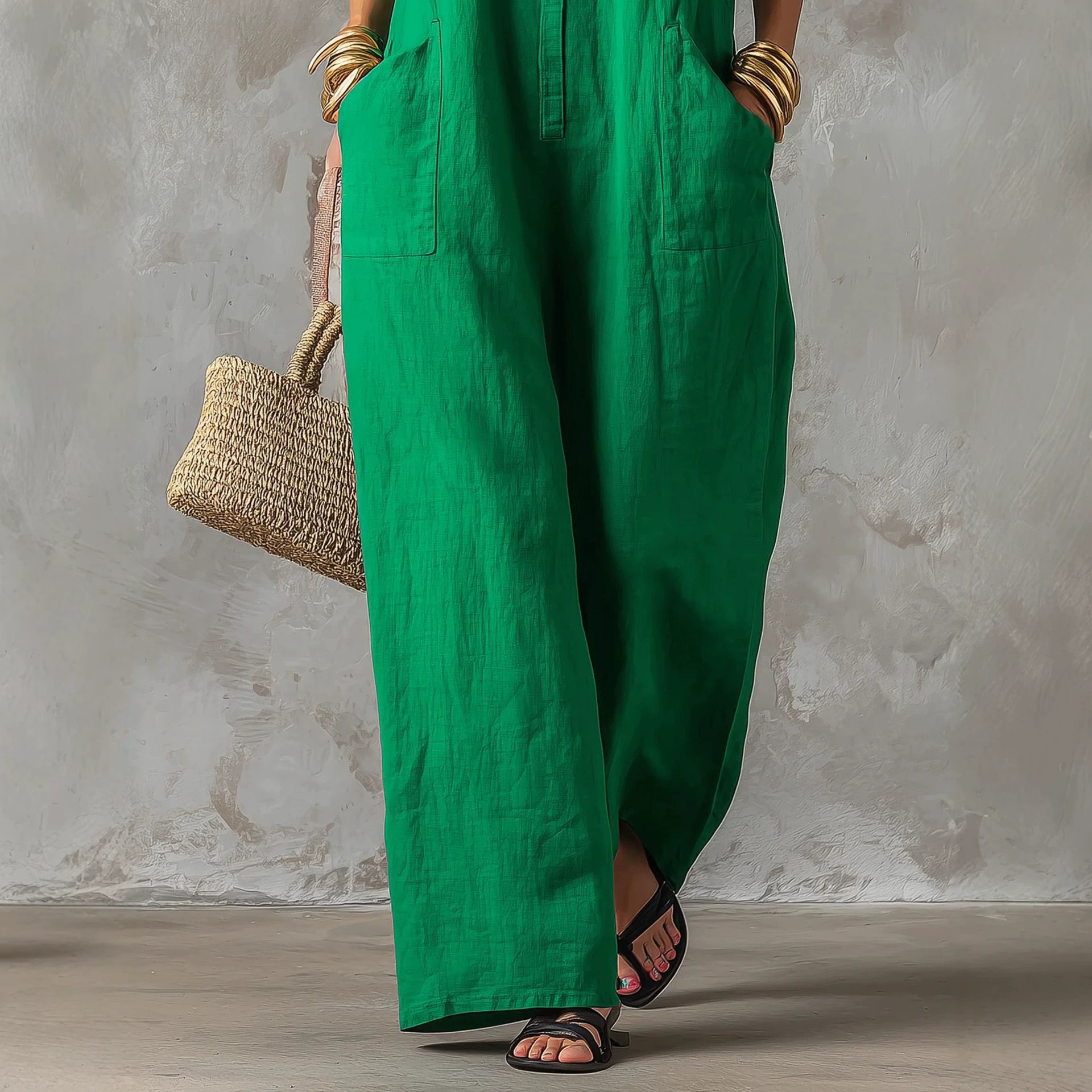 Linen Blend Jumpsuit Sleeveles - Jumpsuit Linen Relaxed 评论和价格