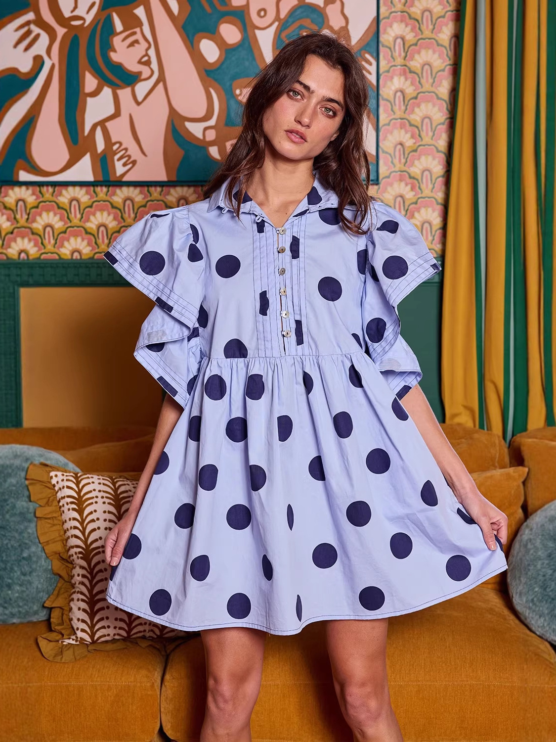 Spring Summer Polka Dot Print  - Blouse Off Shoulder 评论和价格