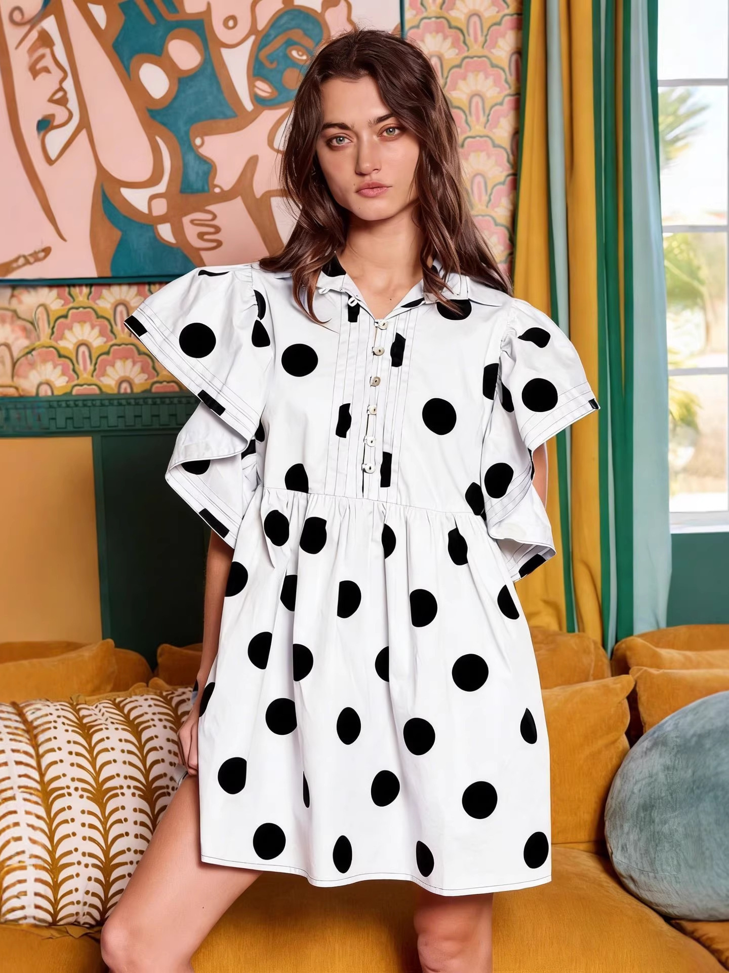 Spring Summer Polka Dot Print  - Blouse Off Shoulder 评论和价格