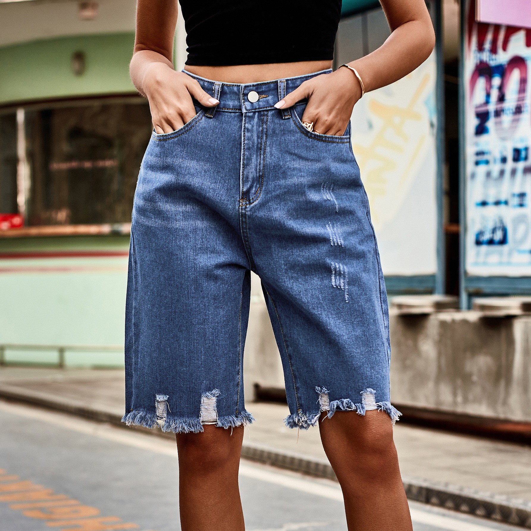 Summer Women's Clothing Distre - Shorts Denim Frayed 评论和价格