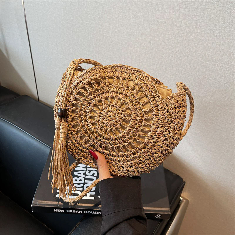 Women Hollow Straw Bag Circle  - Crochet Bag Raffia 评论和价格