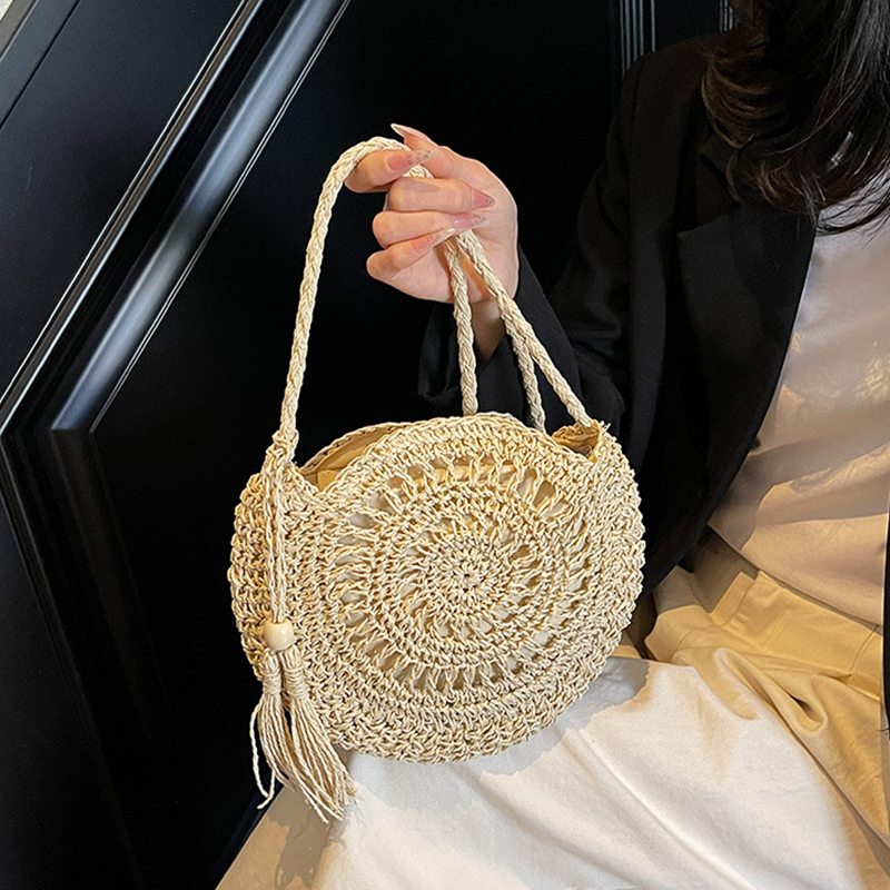 Women Hollow Straw Bag Circle  - Crochet Bag Raffia 评论和价格