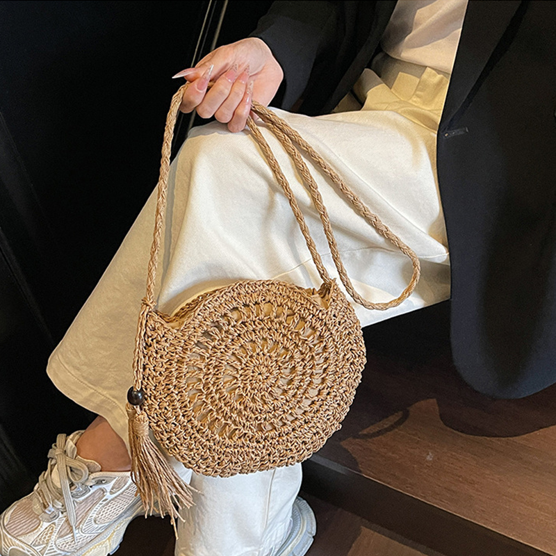 Women Hollow Straw Bag Circle  - Crochet Bag Raffia 评论和价格
