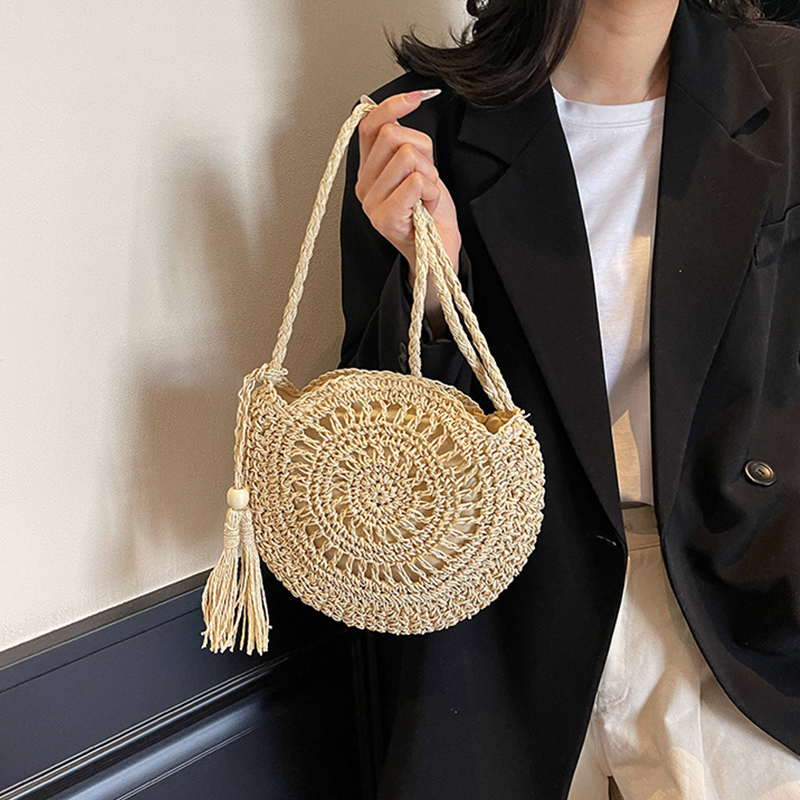 Women Hollow Straw Bag Circle  - Crochet Bag Raffia 评论和价格