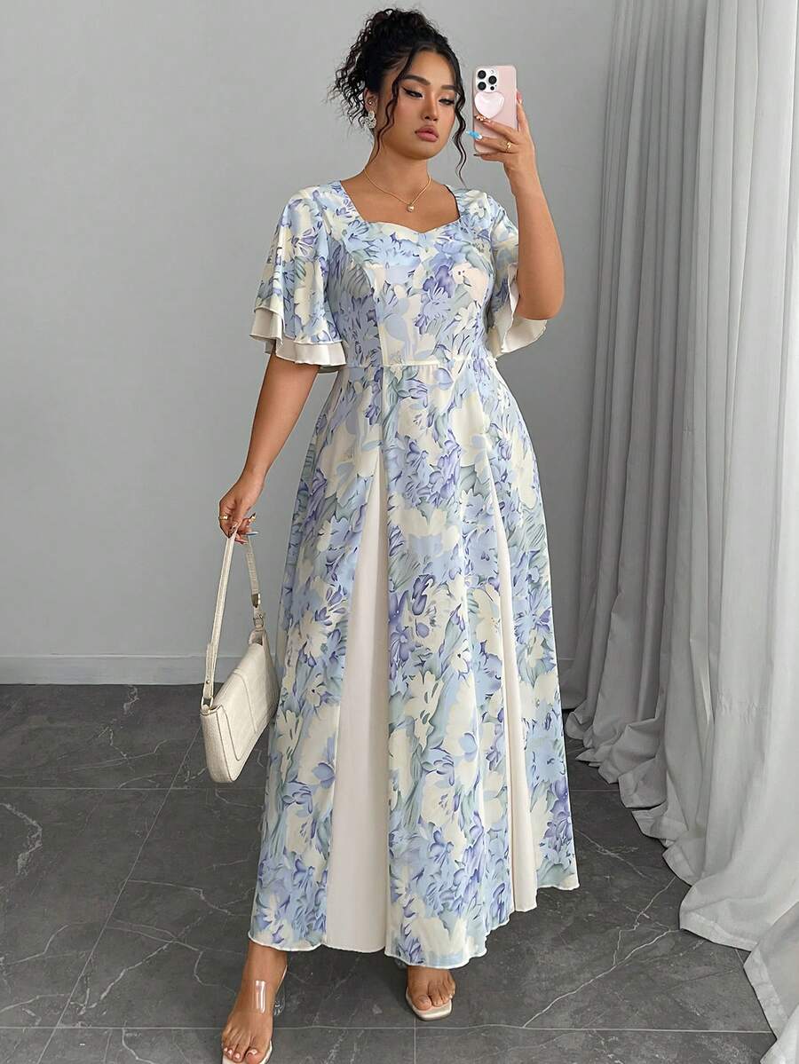 Plus Size Floral Print Square  - Romper Floral Print 评论和价格