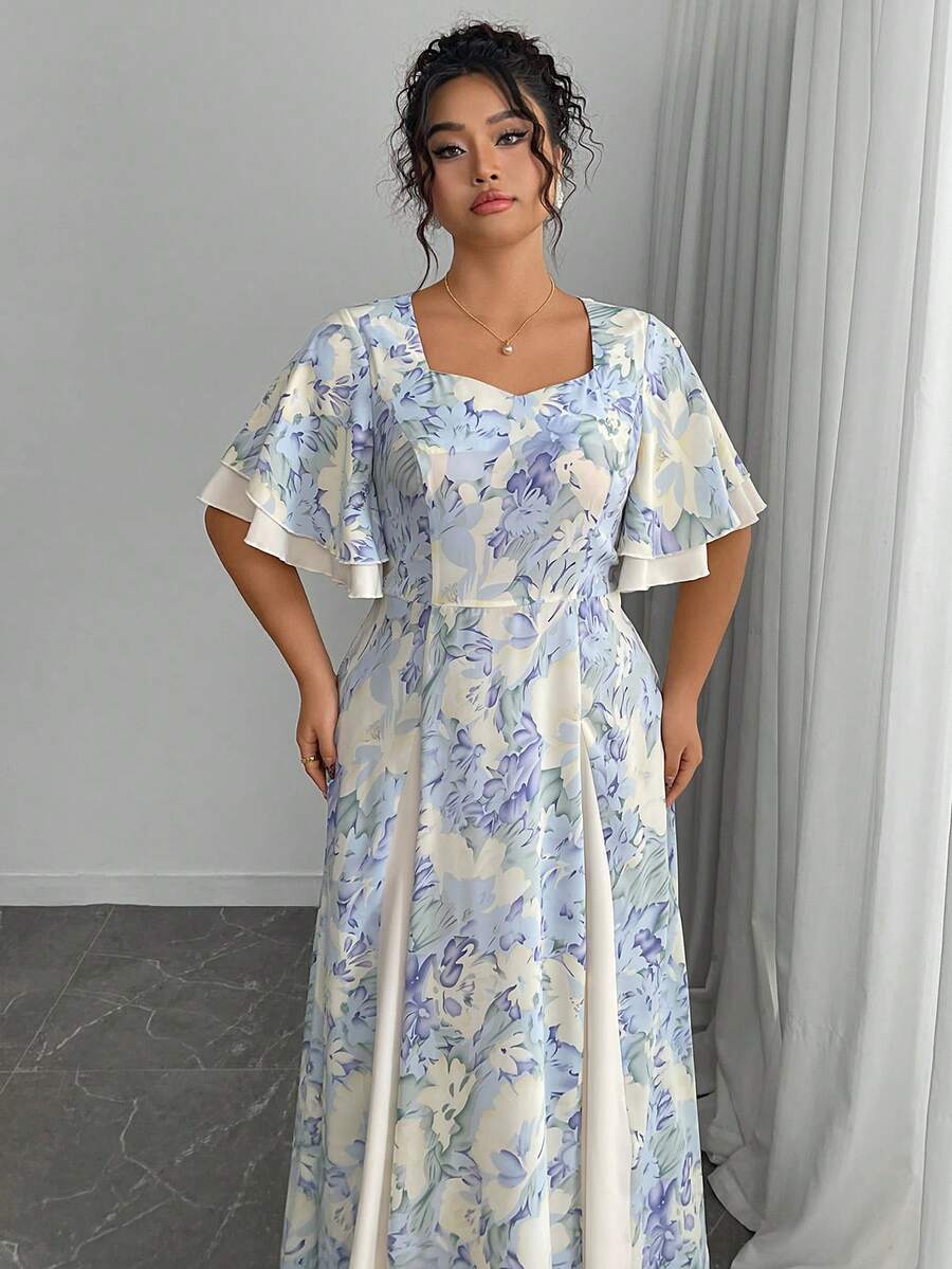 Plus Size Floral Print Square  - Romper Floral Print 评论和价格