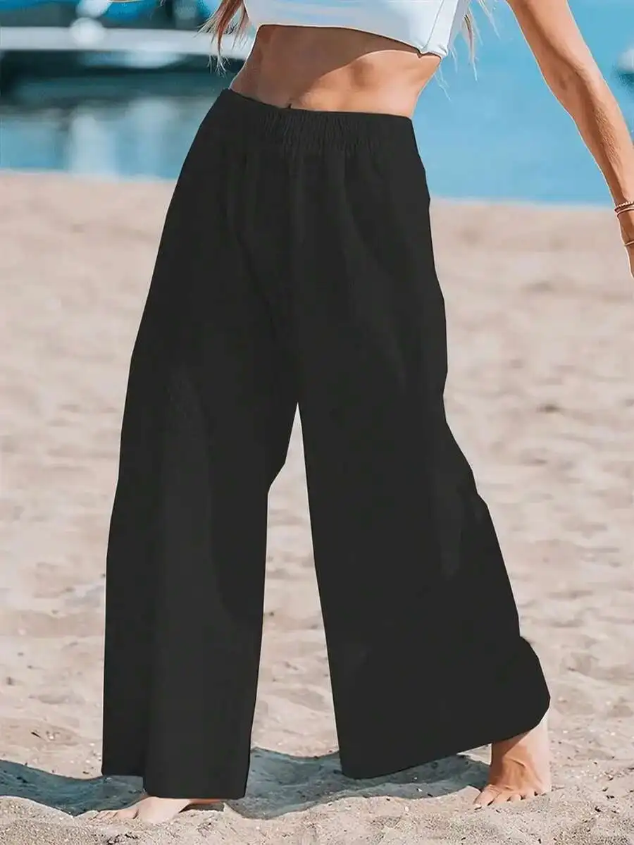 Women High Waist Loose Wide Le - Linen Pant Wide 评论和价格
