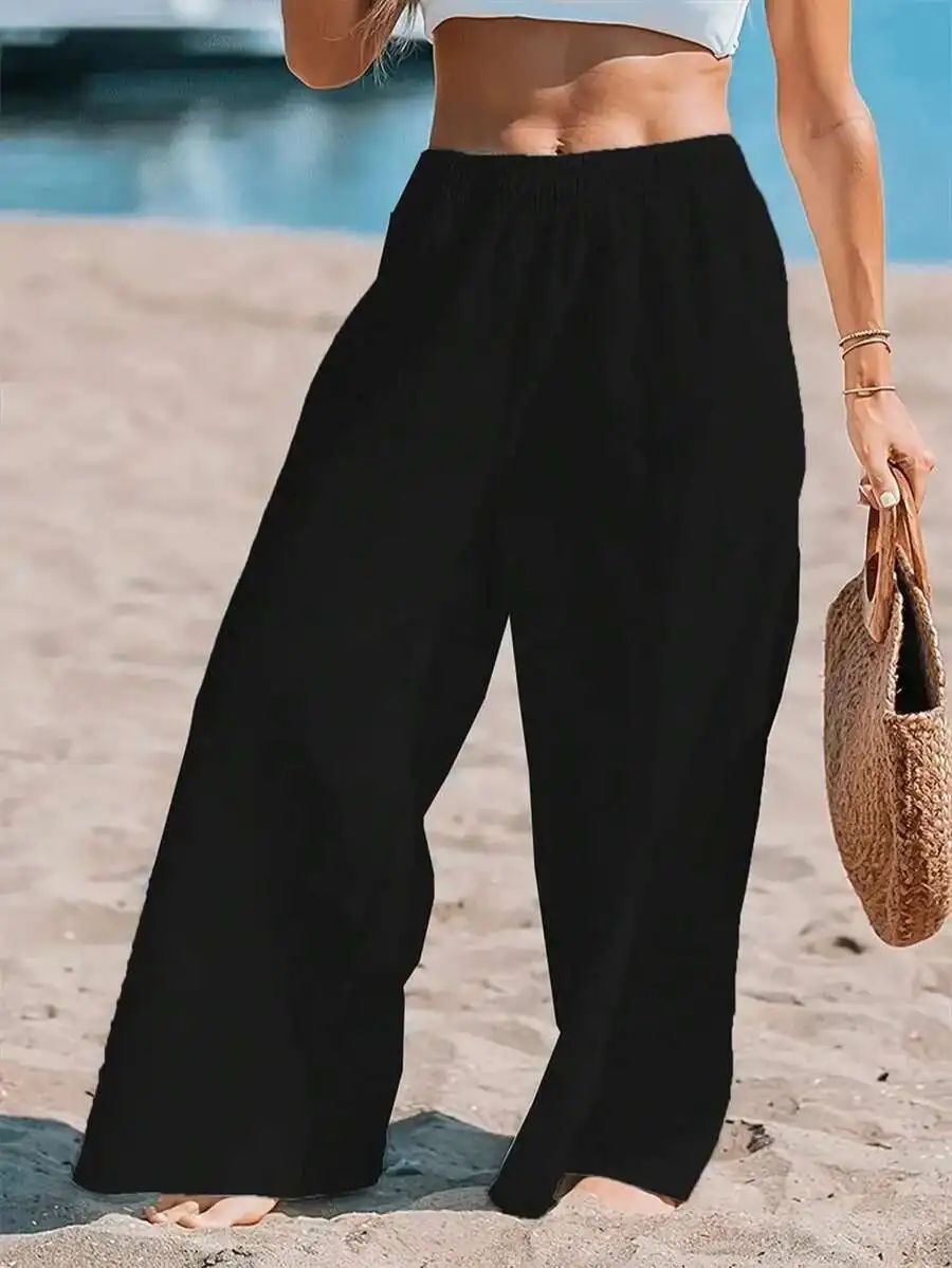 Women High Waist Loose Wide Le - Linen Pant Wide 评论和价格
