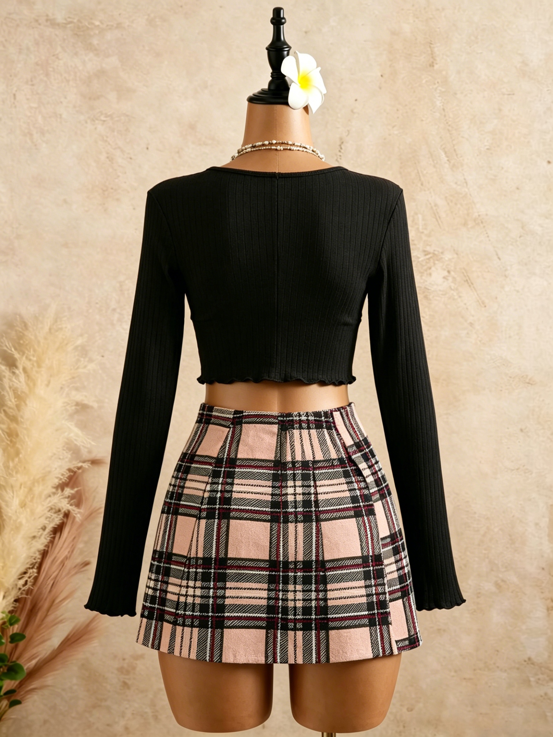 Women Black Wrap V Neck Ruffle - Crop Top Crochet 评论和价格