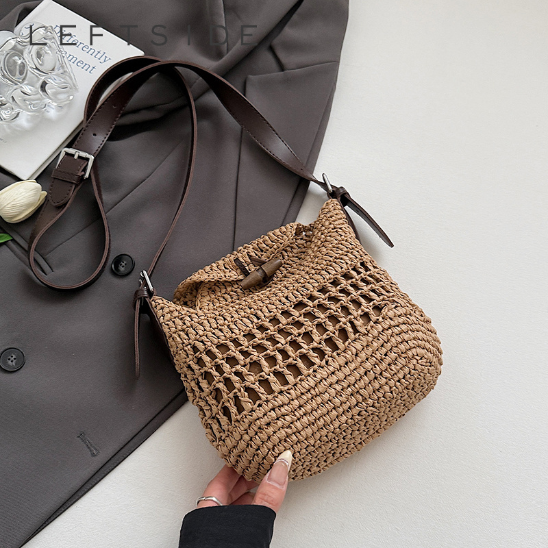 Small Woven Straw Bucket Bag L - Crochet Bag Raffia 评论和价格