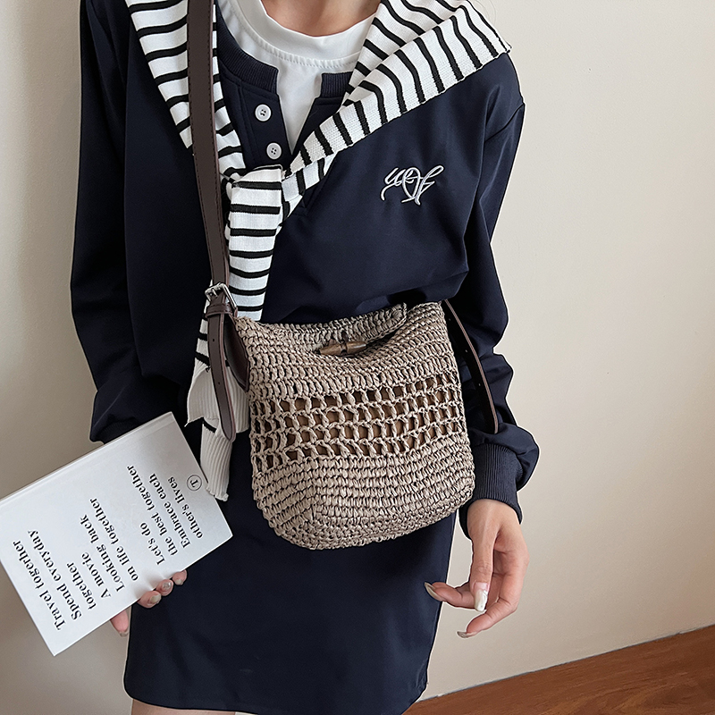 Small Woven Straw Bucket Bag L - Crochet Bag Raffia 评论和价格