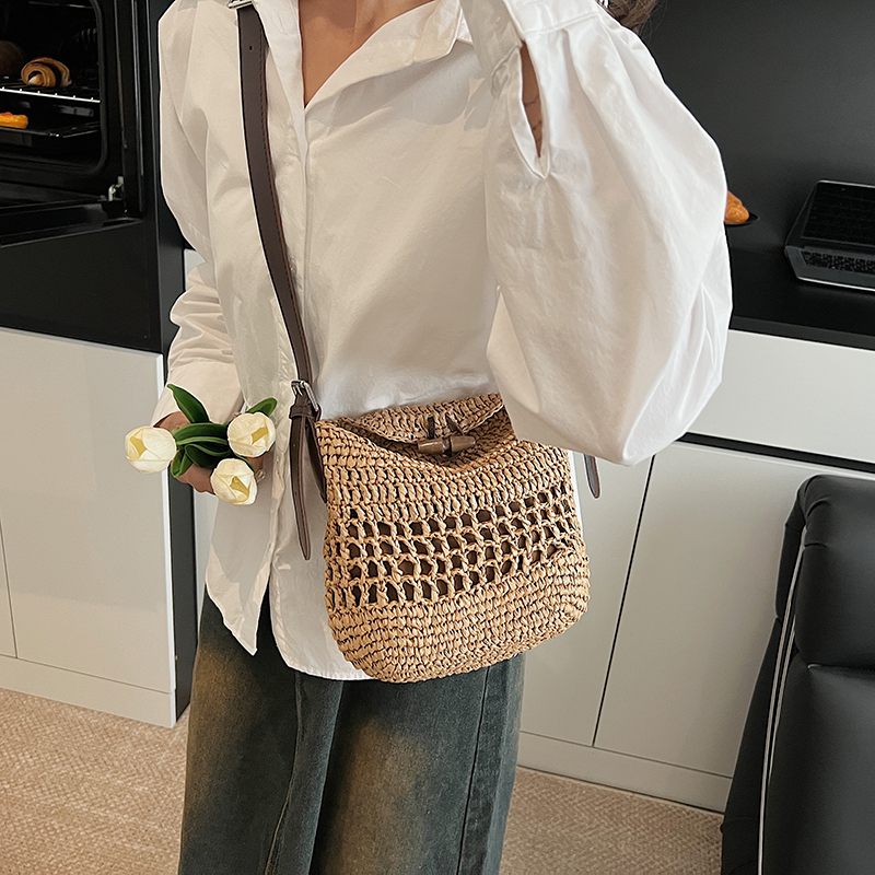 Small Woven Straw Bucket Bag L - Crochet Bag Raffia 评论和价格
