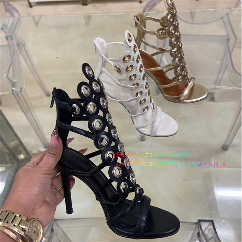 Gold Metal Circle Decor High H - Sandal Strappy Heeled 评论和价格