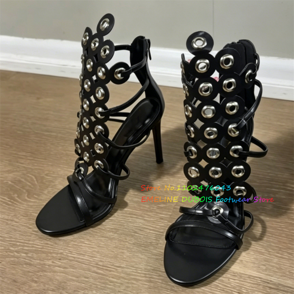 Gold Metal Circle Decor High H - Sandal Strappy Heeled 评论和价格