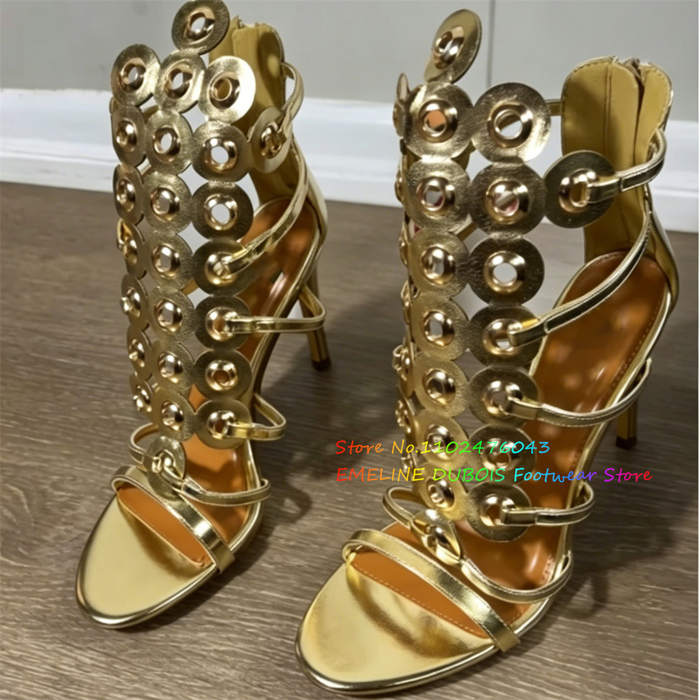 Gold Metal Circle Decor High H - Sandal Strappy Heeled 评论和价格