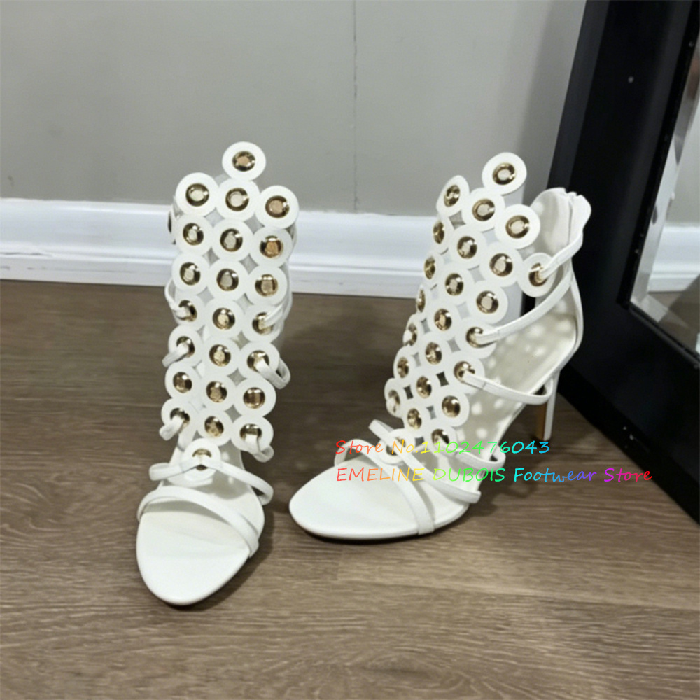 Gold Metal Circle Decor High H - Sandal Strappy Heeled 评论和价格