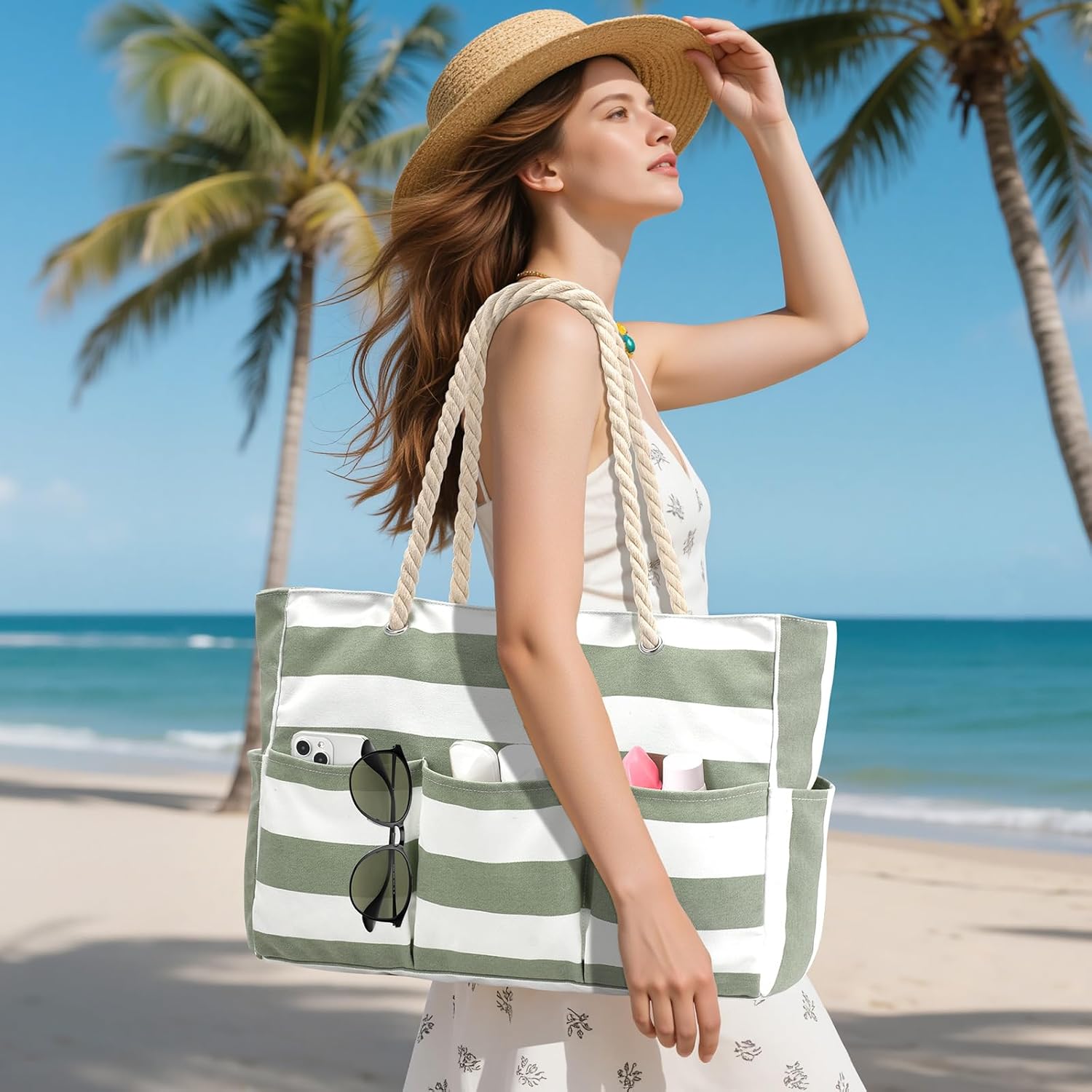 Canvas Large Beach Tote Bag fo - Tote Bag Beach 评论和价格