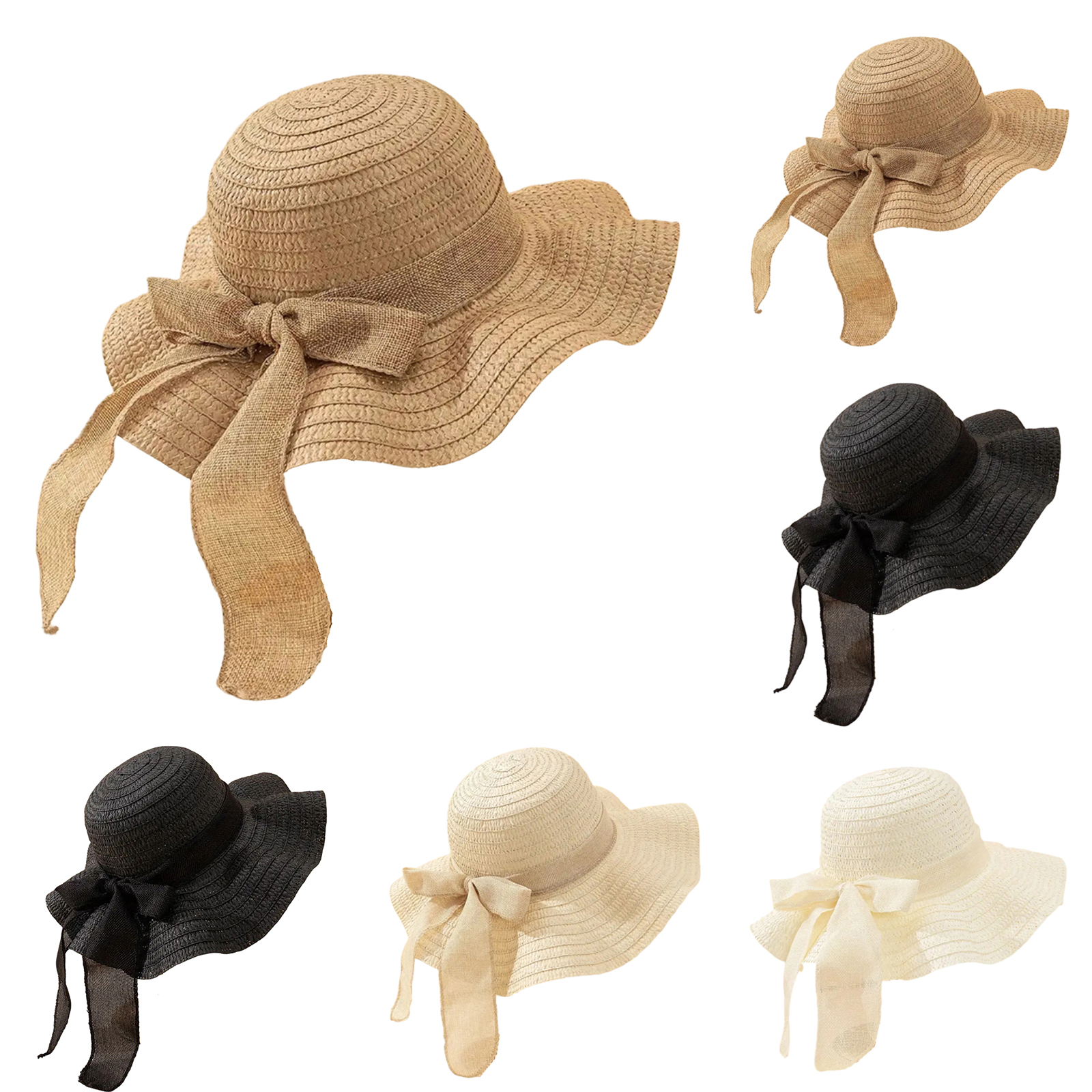 Women Bowknot Sun Hat Wide Bri - Hat Floppy Wide 评论和价格