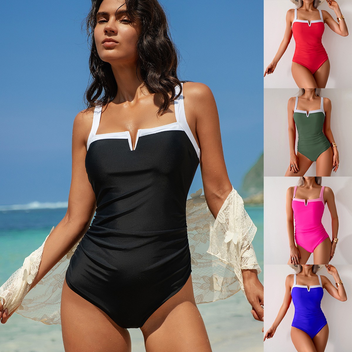 Swimwear Woman One Piece Swims - Swimsuit Bikini Ruched 评论和价格