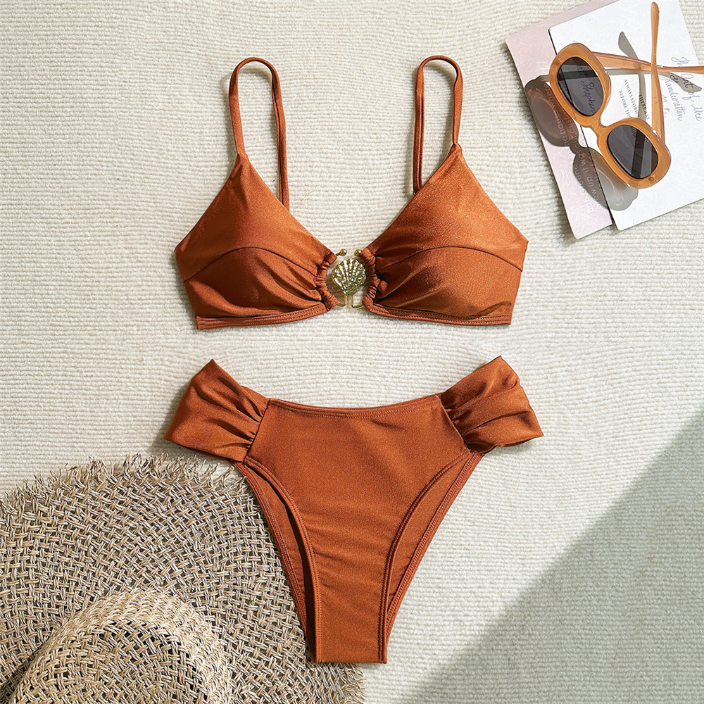 Metal Shell Ring Swimwear Sexy - Swimsuit Bikini Ruched 评论和价格