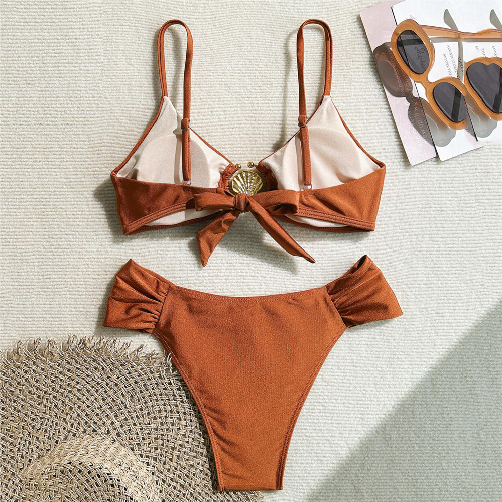 Metal Shell Ring Swimwear Sexy - Swimsuit Bikini Ruched 评论和价格