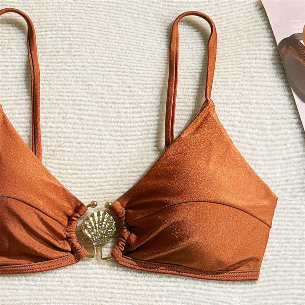 Metal Shell Ring Swimwear Sexy - Swimsuit Bikini Ruched 评论和价格
