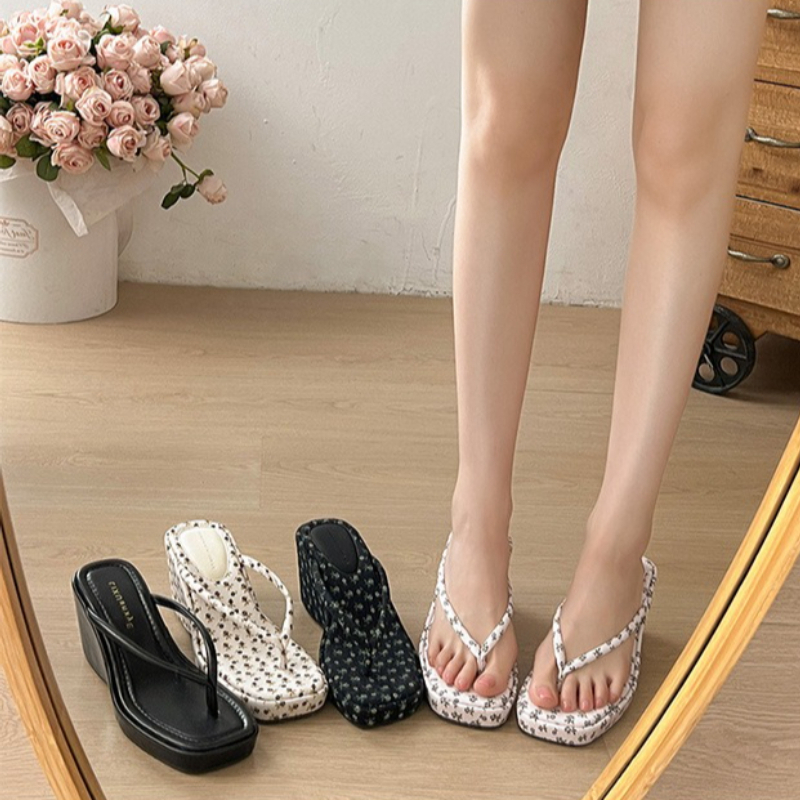 Women Platform Wedge Heel Slip - Romper Floral Print 评论和价格