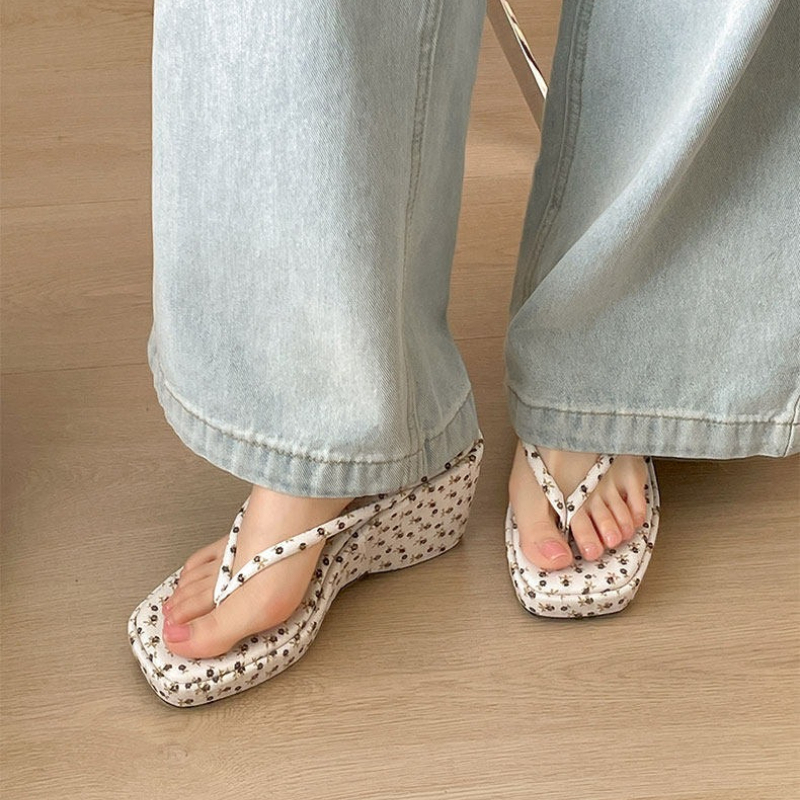Women Platform Wedge Heel Slip - Romper Floral Print 评论和价格