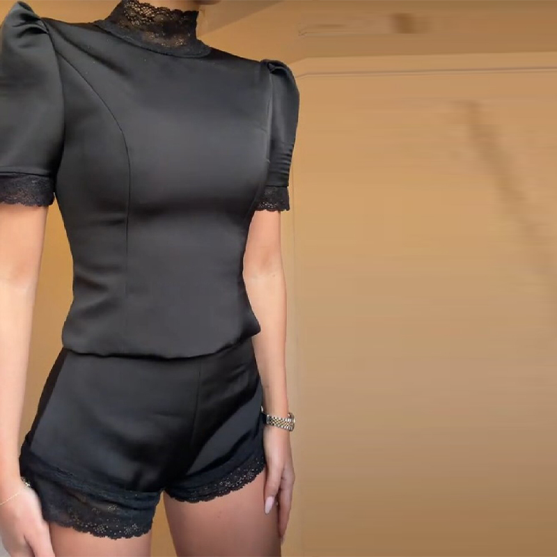 New Satin Lace Edge Top Short  - Blouse Off Shoulder 评论和价格