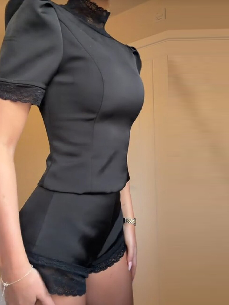New Satin Lace Edge Top Short  - Blouse Off Shoulder 评论和价格