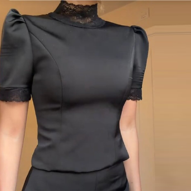New Satin Lace Edge Top Short  - Blouse Off Shoulder 评论和价格